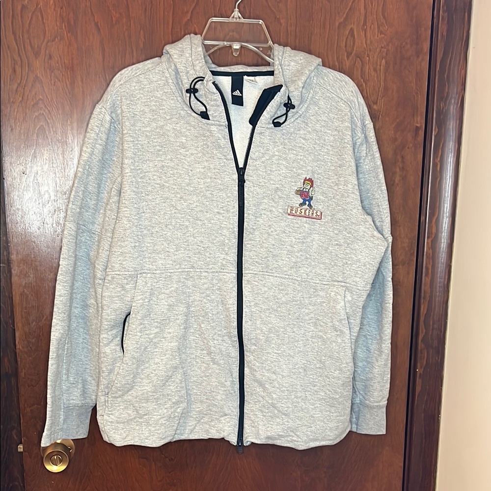 Adidas Nebraska Huskers Gray Zip Hoodie | Size Large | Like New